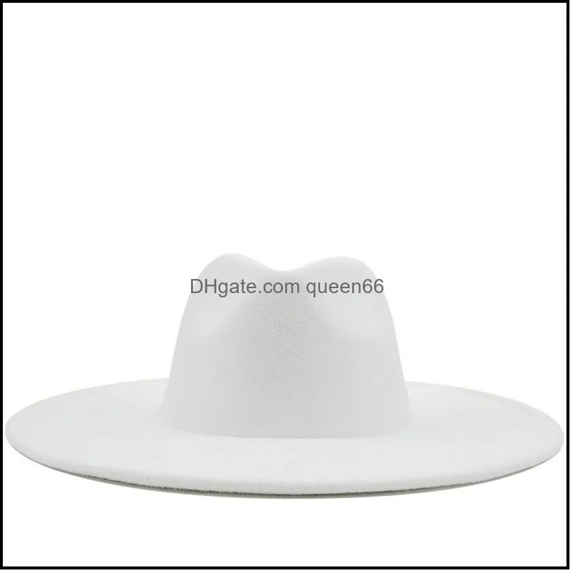  british style winter wool solid classic fedoras cap men women panama jazz hat 9.5cm wide brim big white fedoras 201028 821 r2