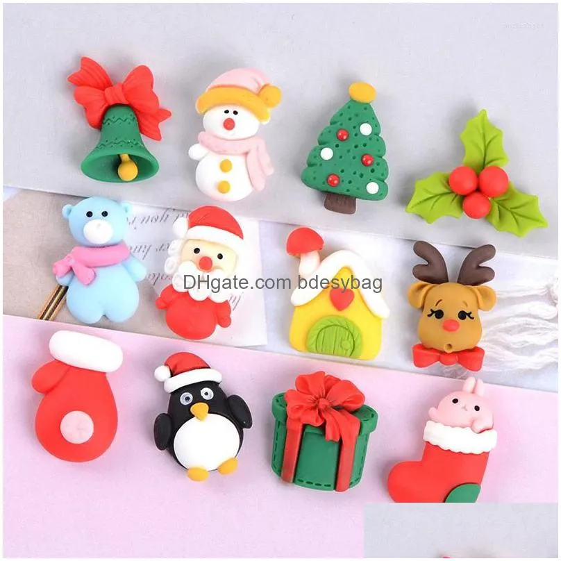 charms 10pcs cute christmas series flat back cabochon for hairpin jewerly diy accessories decorate elk tree resin charm