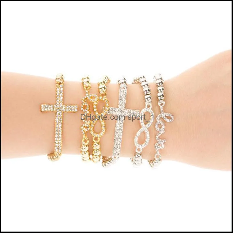 charm bracelet fashion womens gift cross love infinity stretch beaded bracelet