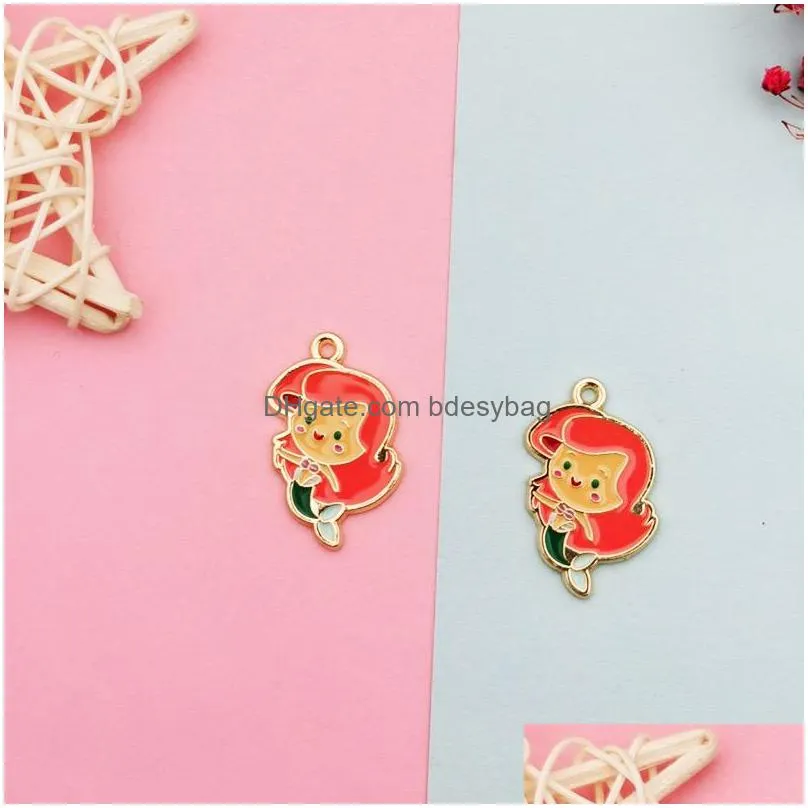 10pcs cartoon princess girls enamel charms oil drop metal girls pendants diy necklace earring bracelet jewelry accessories