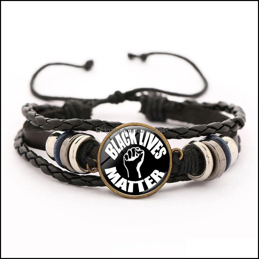 i cant breathe black lives matter leather woven charms bracelet for women men glass button gemstone strap handmade multilayer bracelet