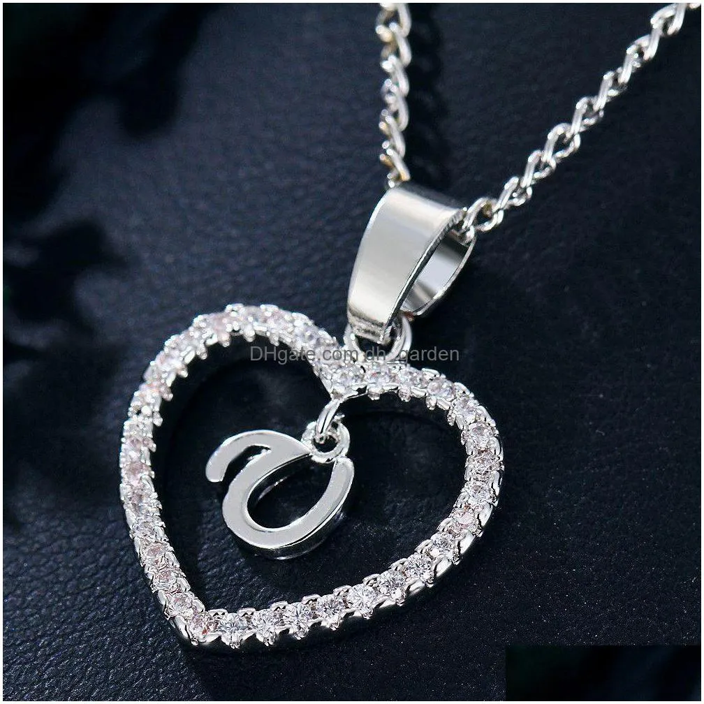 fashion silver plated letter necklace 26 letters zircon love newelry love pendant 18 inches chain shipping