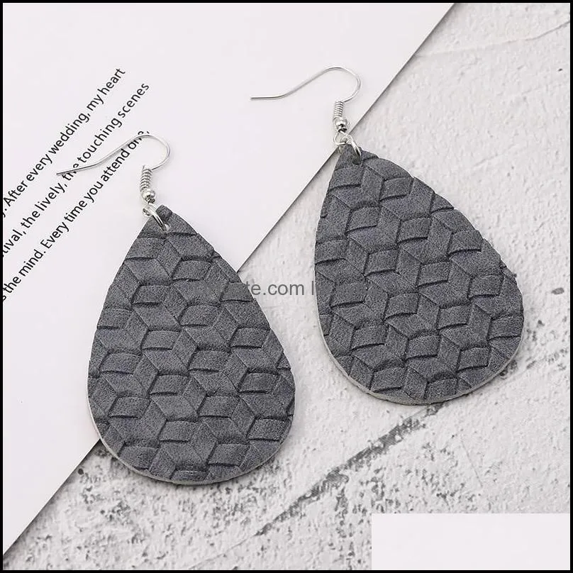  pu leather weave pattern waterdrop dangle earring for women colorful oval leather hook drop earring trendy jewelry gift