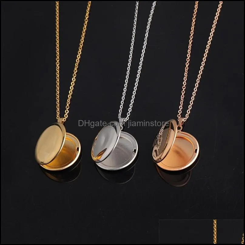 round stainless steel memory openging locket necklace family p o magic locket diy engraveable necklace jewelry gift for baby