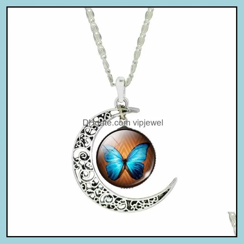 moon necklace galaxy planet glass cabochon picture silver half statement chain choker necklaces pendants
