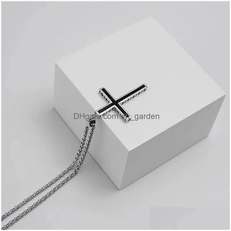 copper cross pendant mens and womens retro titanium steel chain cool necklace korean couple gift 60cm chain