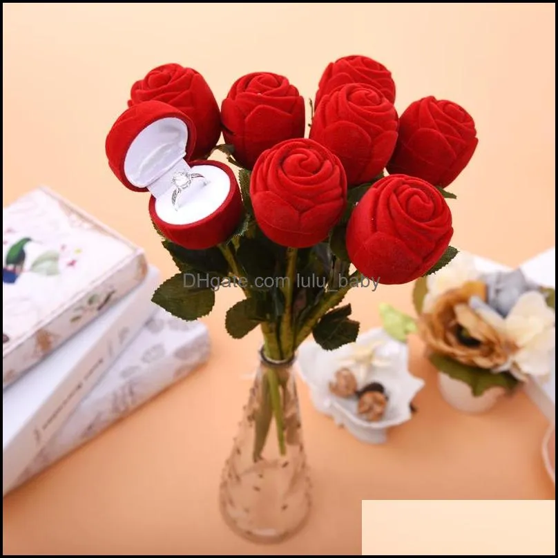 gift wedding boxes rose shaped ring box mini cute red carrying cases for rings display box jewelry packaging gift boxes89 q2