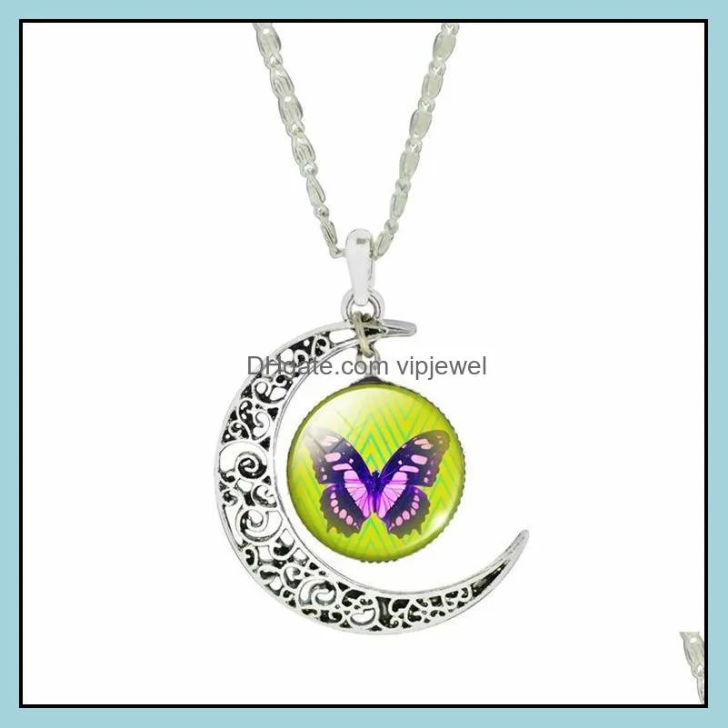 moon necklace galaxy planet glass cabochon picture silver half statement chain choker necklaces pendants