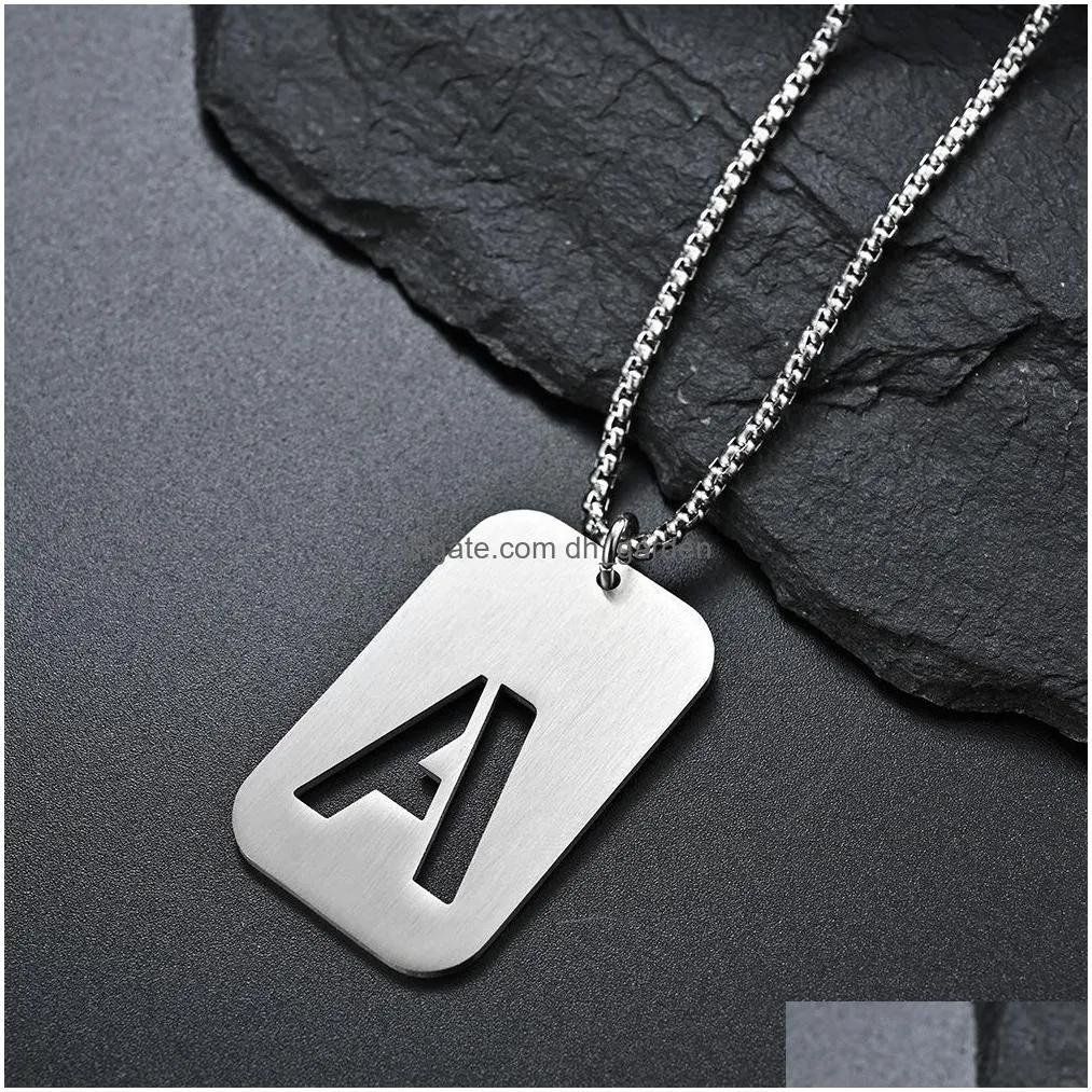 english letters titanium steel hollow military brand name plate necklace mens pendants 27 inches simple womens single pendant