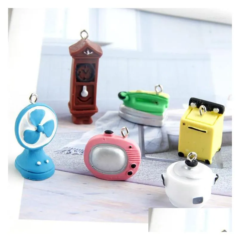 charms 10pcs 3d radio fan wall clock european rice cooker resin pendant diy craft fit for bracelet jewelry finding handmade