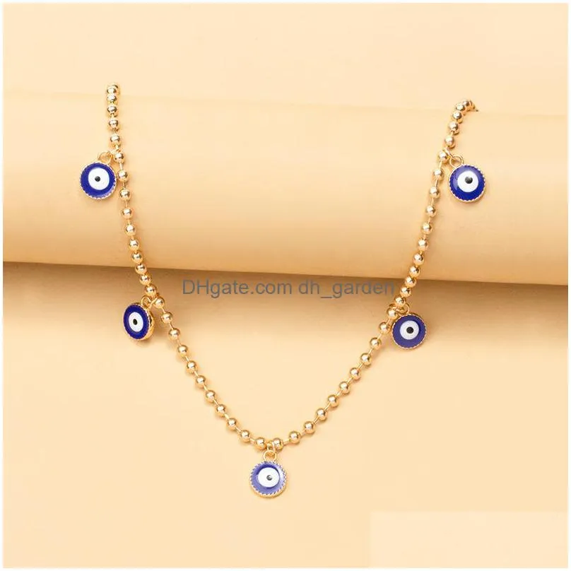 hot selling devils eye blue eye pendant necklaces turkey round 5 eyes necklace clavicle chain