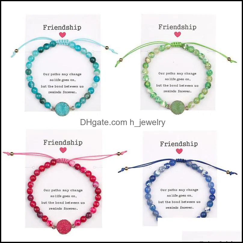 bohemian crystal druzy charms natural agate beads bracelets with card handmade braided friendship bracelet for womens jewelry party