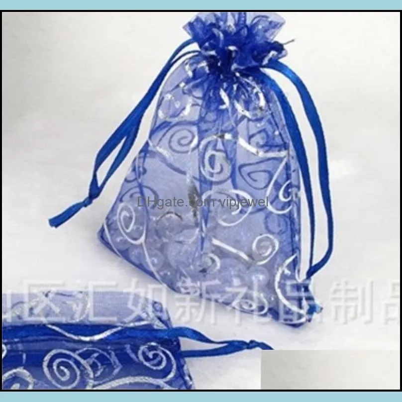 vine pattern 9x12cm jewelry bags mixed organza jewelry wedding party favor xmas bags purple blue pink yellow black with drawstring 14