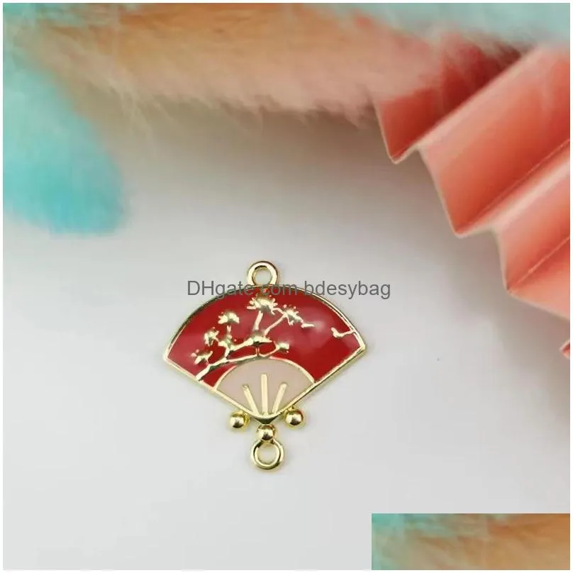 20pcs classics enamel charms handheld fan charms pendants fit earring hair jewelry diy earring bracelet jewelry accessories