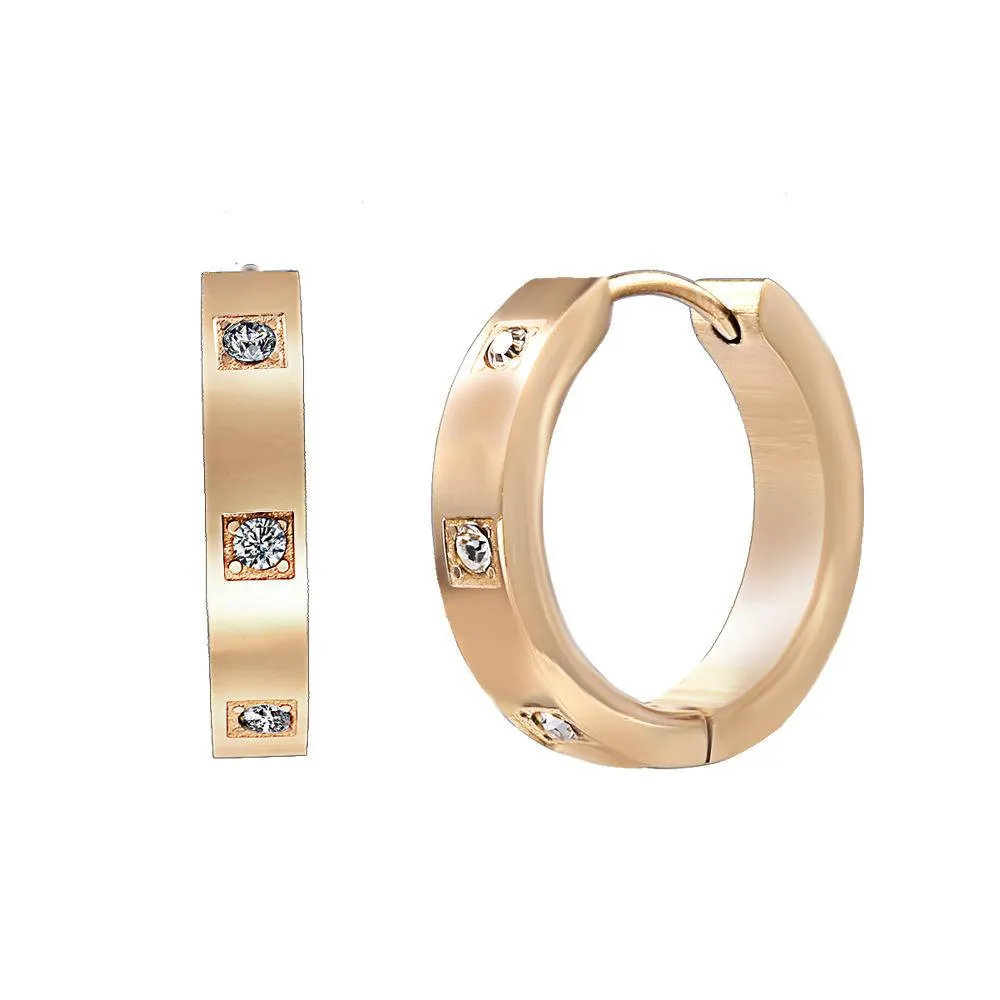 rose gold tiny zircon hoop huggies earrings with cz stones stainless steel wedding silver medium hoop earrings for women