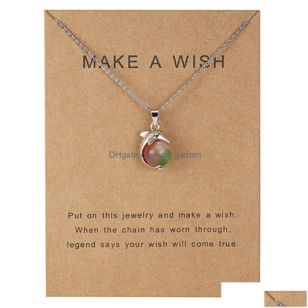 dogeared necklace make a wish  natural stone paper card pendant personalized clavicle chain manufacturer wholesale