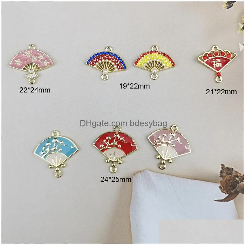 20pcs classics enamel charms handheld fan charms pendants fit earring hair jewelry diy earring bracelet jewelry accessories