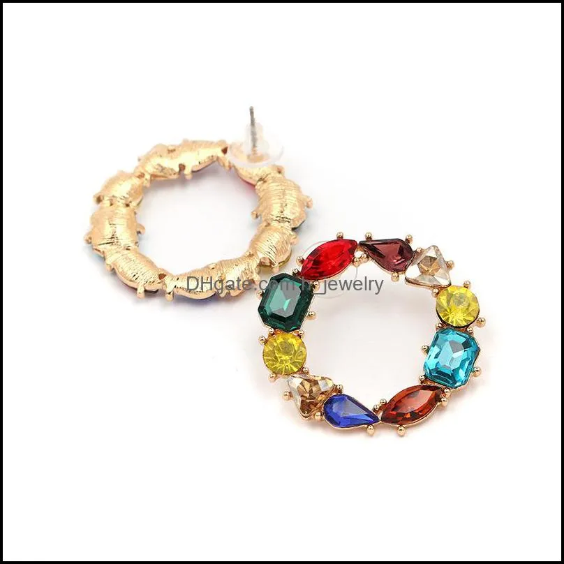 boho round circle colorful crystal pendant drop earrings women wedding plating alloy statement hoop earrings jewelry gifts