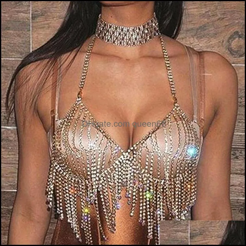 sexy women nightclub bling rhinestones party body chain jewelry bikini waist gold belly beach harness slave necklace bra cami tops 1250