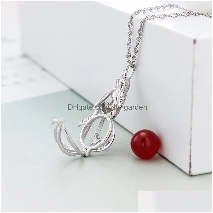 original silver jewelry s925 sterling silver pearl cage pendant female pearl locket mermaid for diy empty bracket accessories