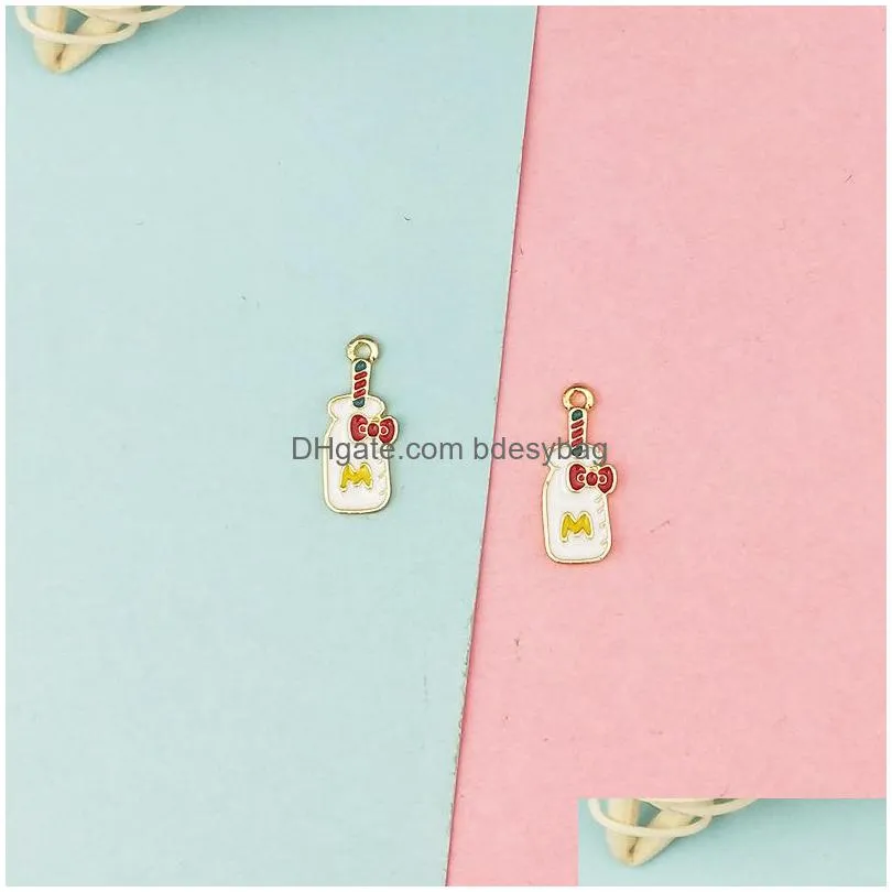 20pcs enamel food omelette milk bottle donut beer cup drip oil charms pendant for bracelet earring jewelry diy accessories