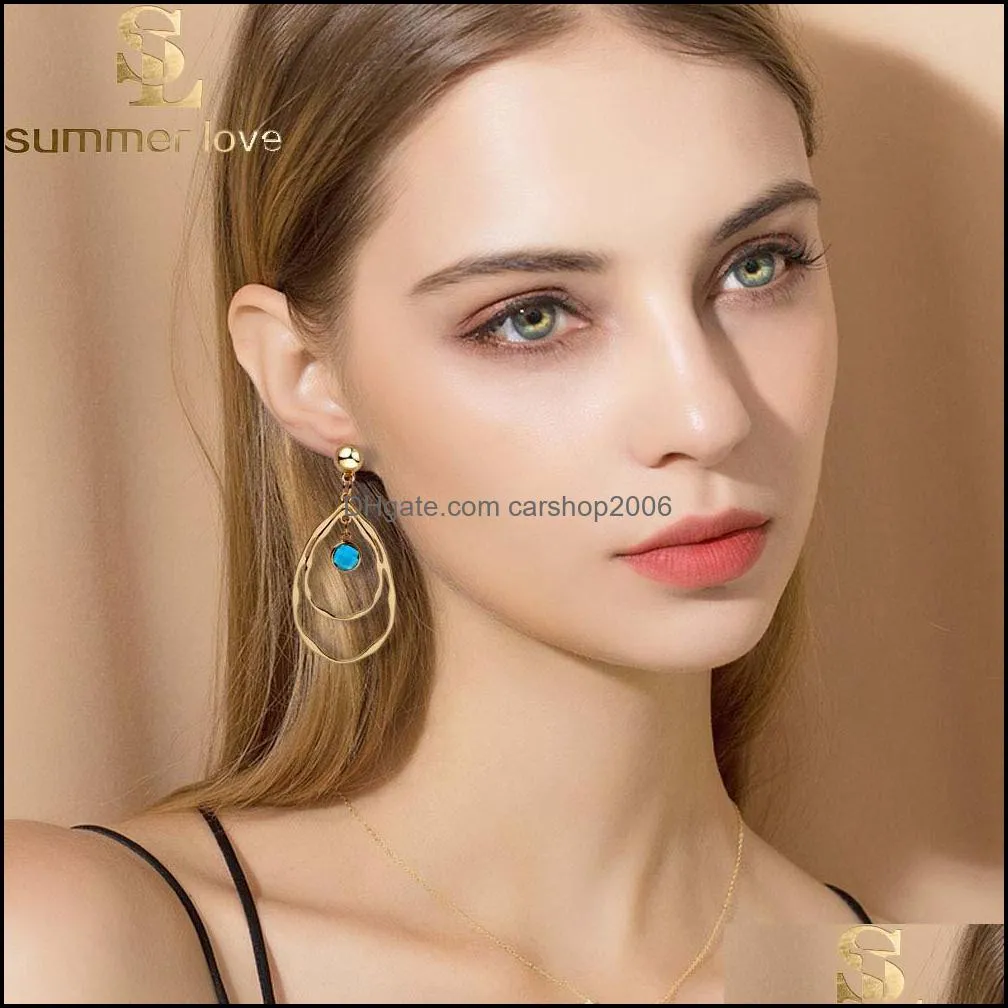  fashion gold color double hollow big waterdrop dangle earrings for women girl small round crystal drop earrings jewelry wholesale