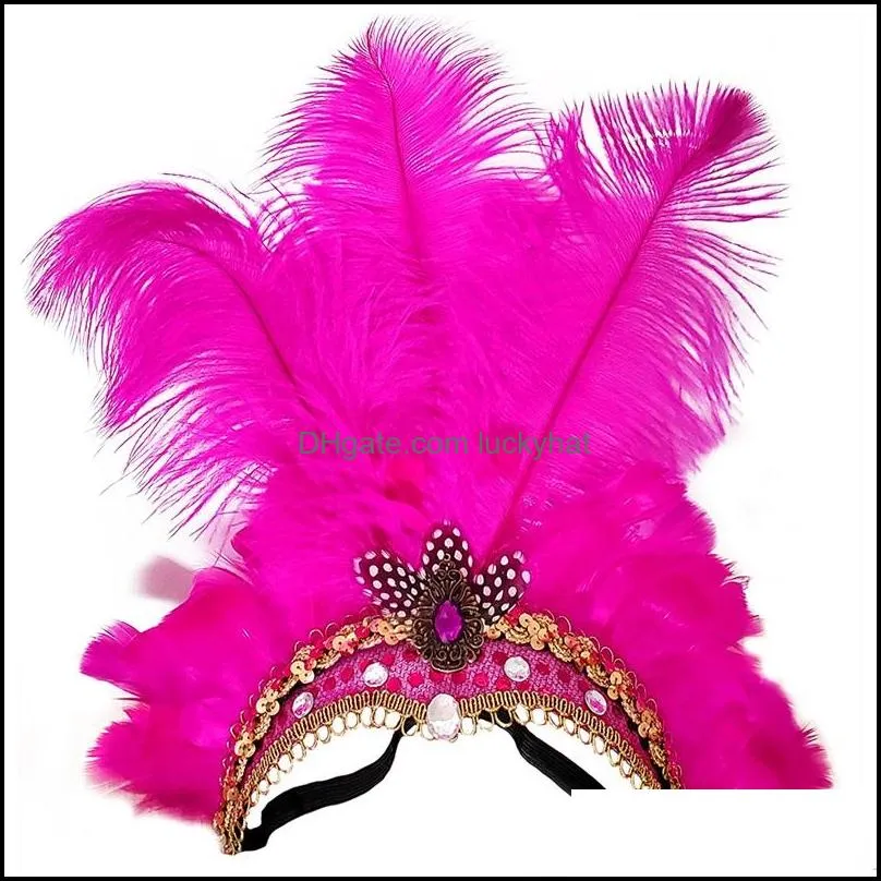 indian crystal crown feather headbands party festival celebration headdress carnival headpiece headgear halloween 1855 t2