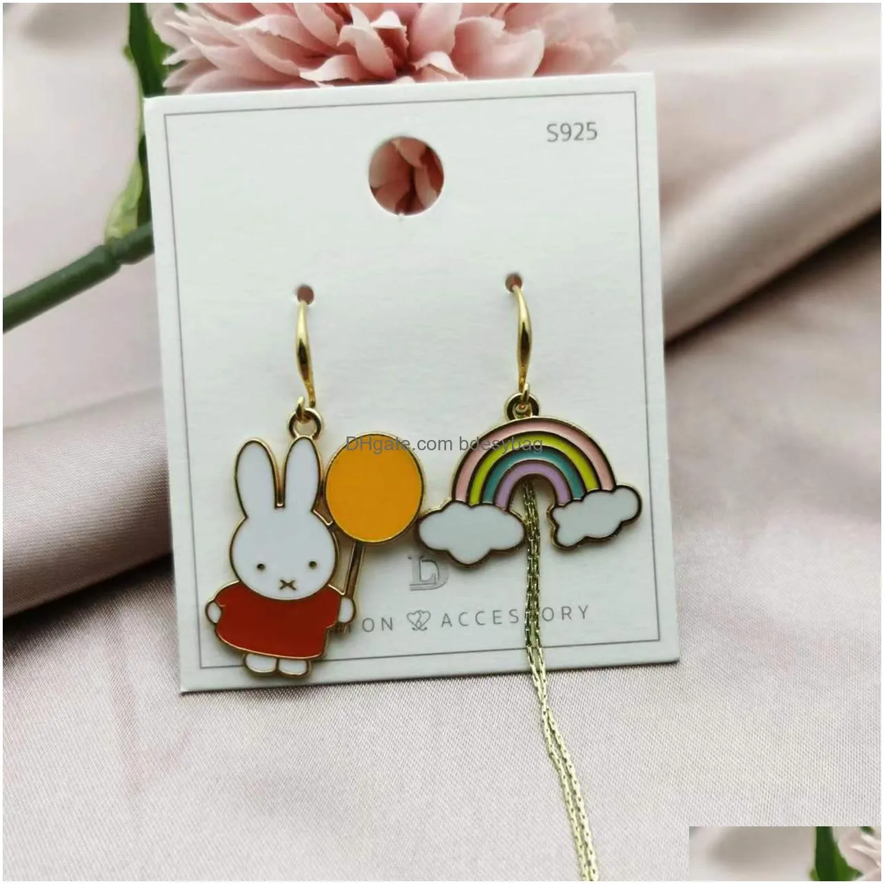 20pcs charms lovely rain the rabbit balloon rainbow cute pendants making diy handmade finding for keychain necklace oil dripping