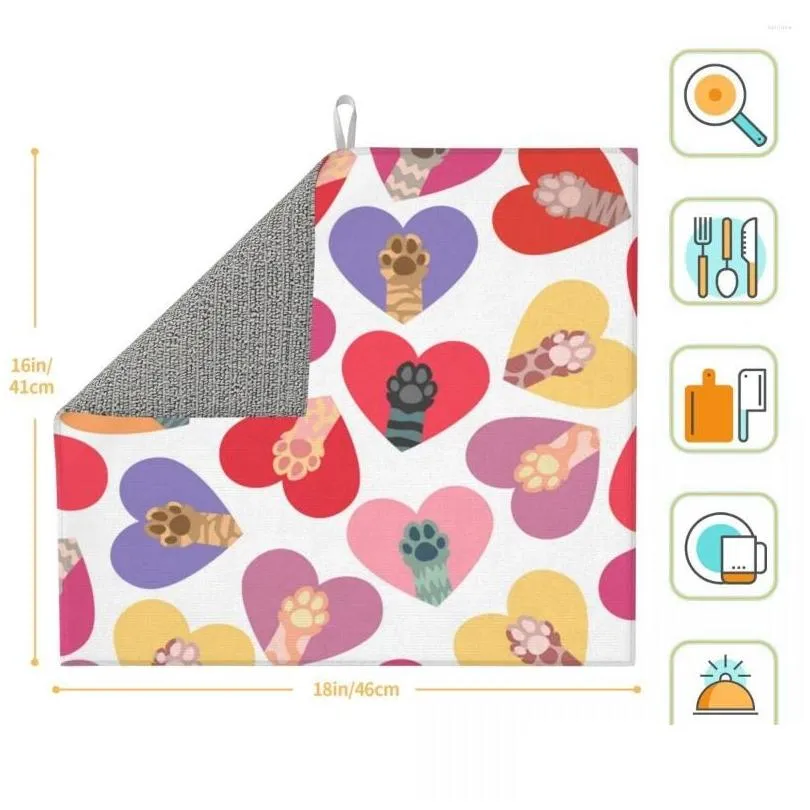 table mats dish drying mat for kitchen multicolored cat paws in colorful hearts drainer absorbent pad tea towel placemat