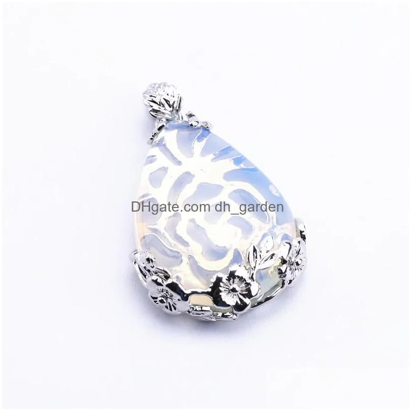 wholesale 45 x 27mm drop shaped metal edge carved stone necklace pendant accessories for jewelry diy shipping st007