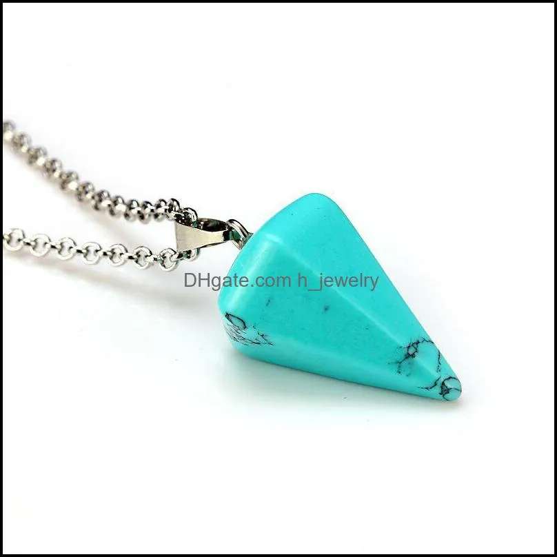 trendy natural crystal stone pendant necklace for women unique design hexagonal cone tapered crystal opal necklace jewelry wholesale