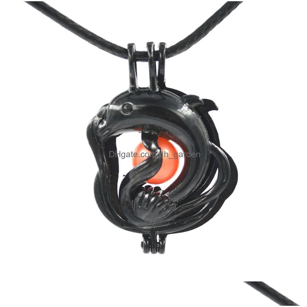 mixed black pearl cage pendant fashion hollow animal aromatherapy  oil diffuser locket pendant mountings for jewelry making