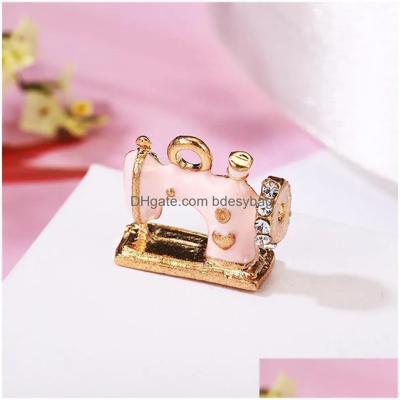 20pcs 16x13mm charms sewing machines with rhinestone oil drop pendant fit for bracelet diy fashion jewelry accessories