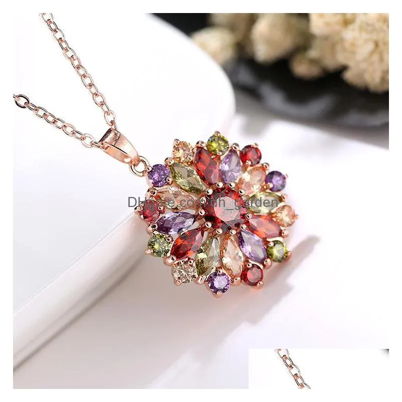 colorful zircon pendant copper ornament european and american export diamond necklace rose golden anti allergy jewelry shipping