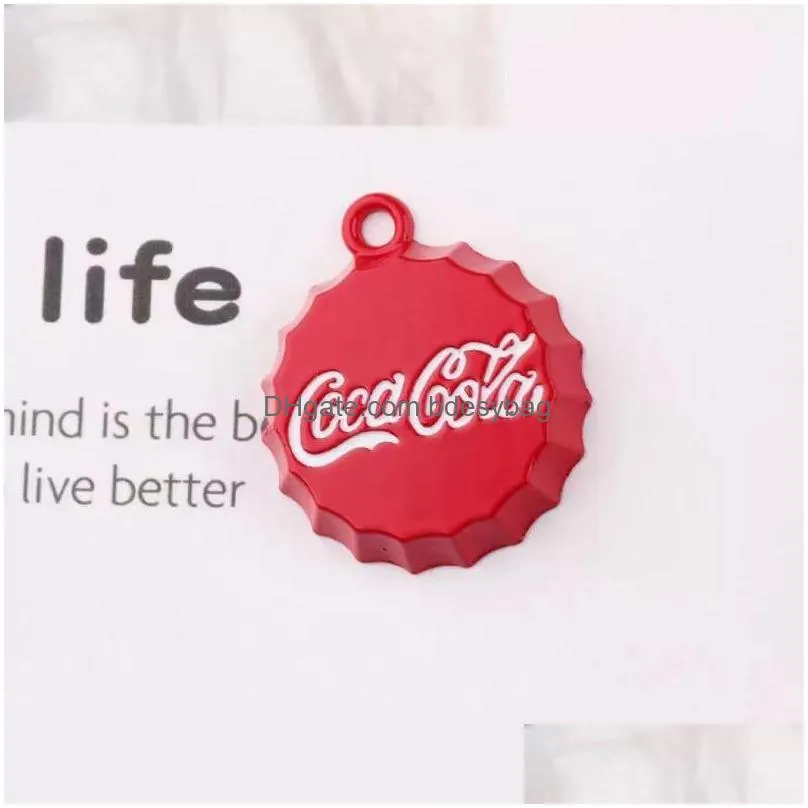 30pcs cola drink bottle enamel cap charms drop oil alloy pendants beverage floating diy earring bracelet jewelry accessory