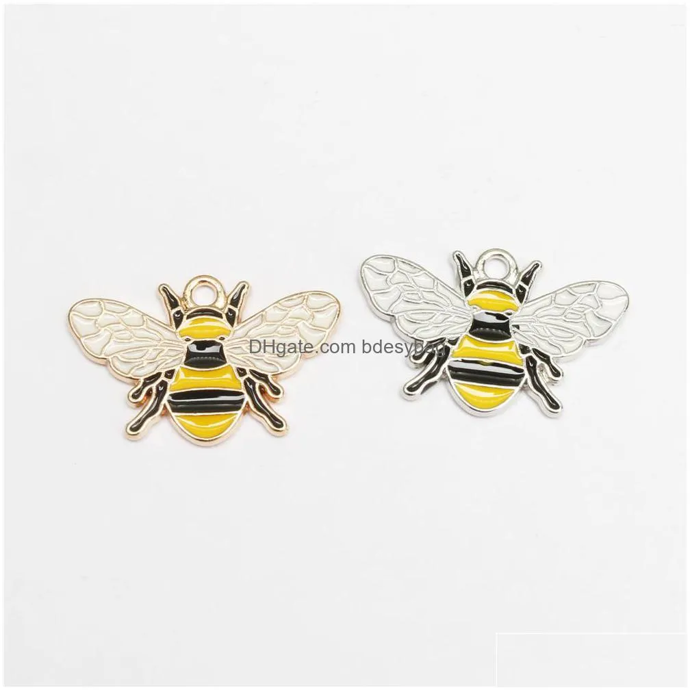 20pcs 2 color enamel bee drop oil charms animal pendant for diy bracelet jewelry making accessory crafts 26x17mm