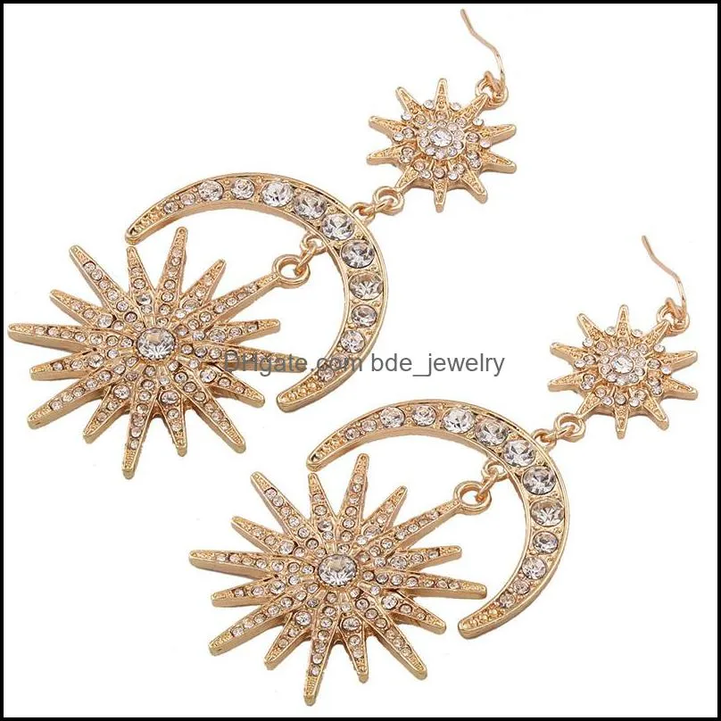 sun moon star big dangle earring for women crystal vintage punk style long drop earring fashion jewelry