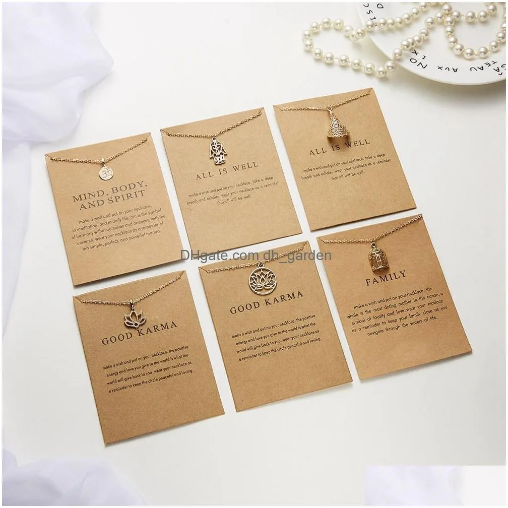cr jewelry dogeared necklace palm lotus hollow alloy clavicle chain with paper card series