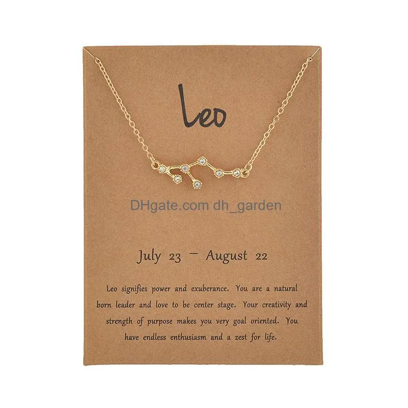 cr jewelry dogeared necklace gold star 12 constellation zircon with paper card pendant personality chain for women