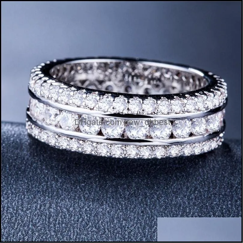 couple band ring with round brilliant white cz channel setting fashion korean style jewelry wedding for women men rings