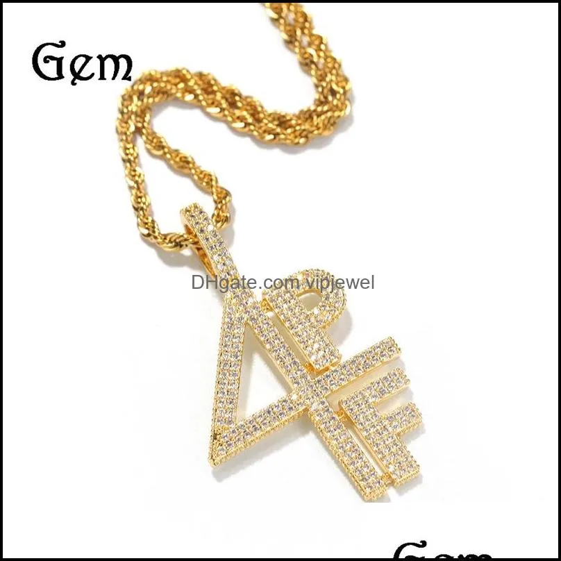 gold silver plated 4pf pendant necklace iced out lab diamond letter number dj rapper jewelry street style chain 740 t2