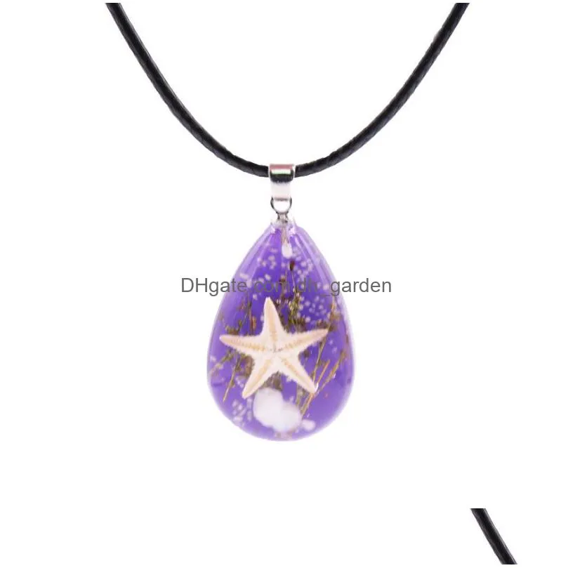 cr jewelry natural resin starfish specimen necklace luminous stone pendant tourist souvenir starfish amber crafts shipping