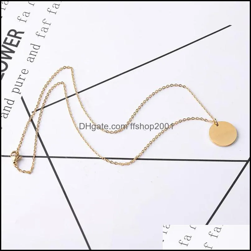  stainless steel round coin pendant necklaces women gold silver minimalist jewelry clavicle chain dog tag collares necklaces fashion