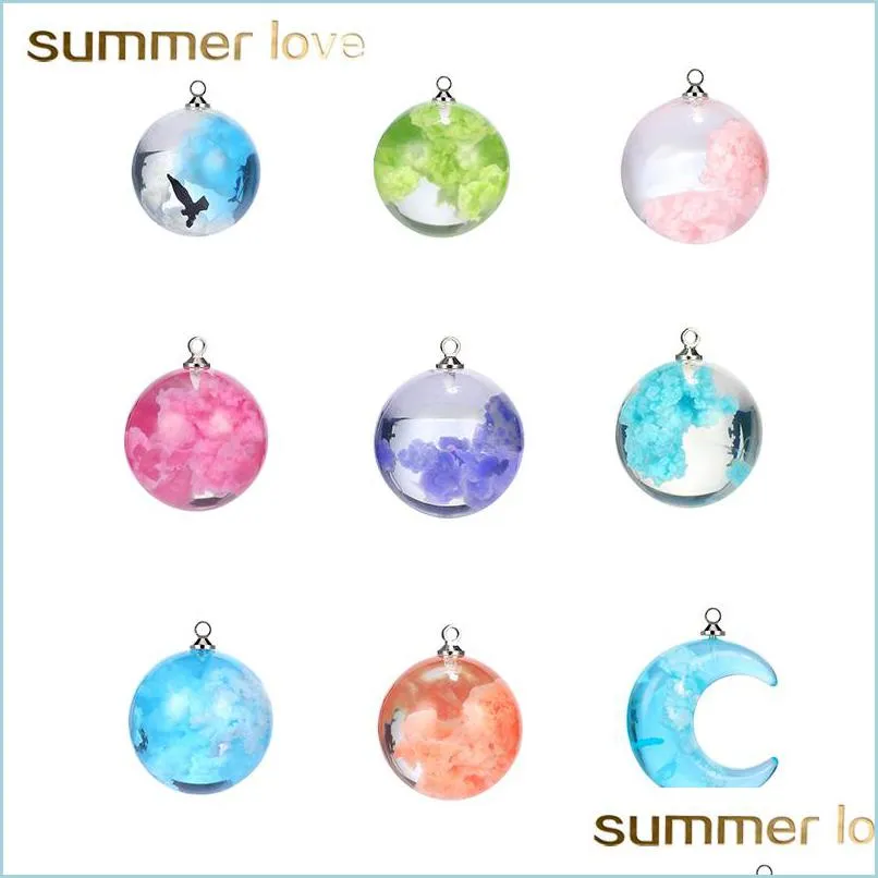  women nature blue sky white cloud moon pendant creative design ball shape resin transparent charm for necklace diy accessories