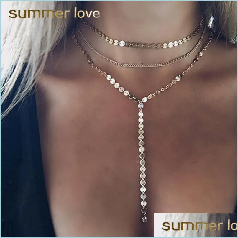 sexy multilayer sequins long tassel choker necklace accessories for women jewelry layers choker collar women jewelry 