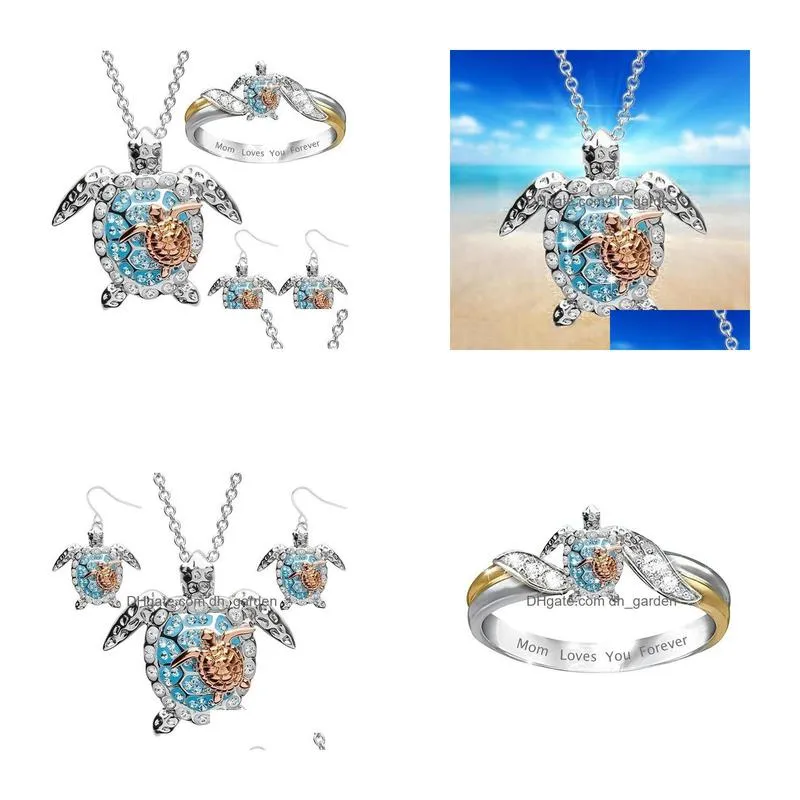 new hot selling alloy european and american jewelry popular animal pendant necklace/ring/earrings set boutique beach turtle set