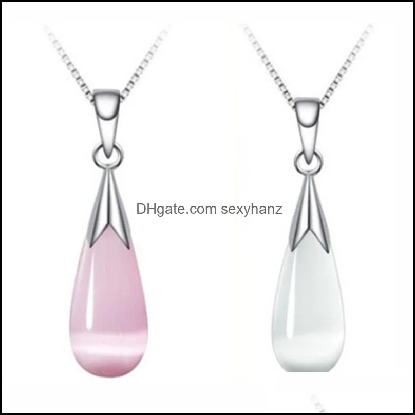 cute pink white opal cat eyes stone water drop necklace pendants christmas gift for women and girl 69 d3