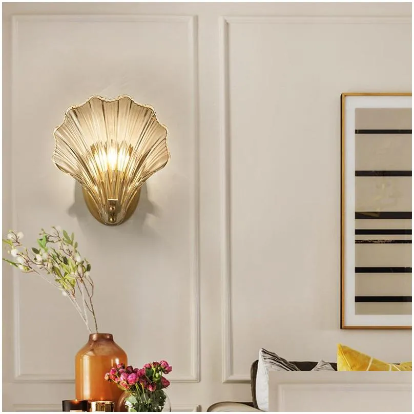 luxury gold wall lamp luxury crystal glass shell 2019 light bulbs bedroom fixtures indoor lighting fixtures