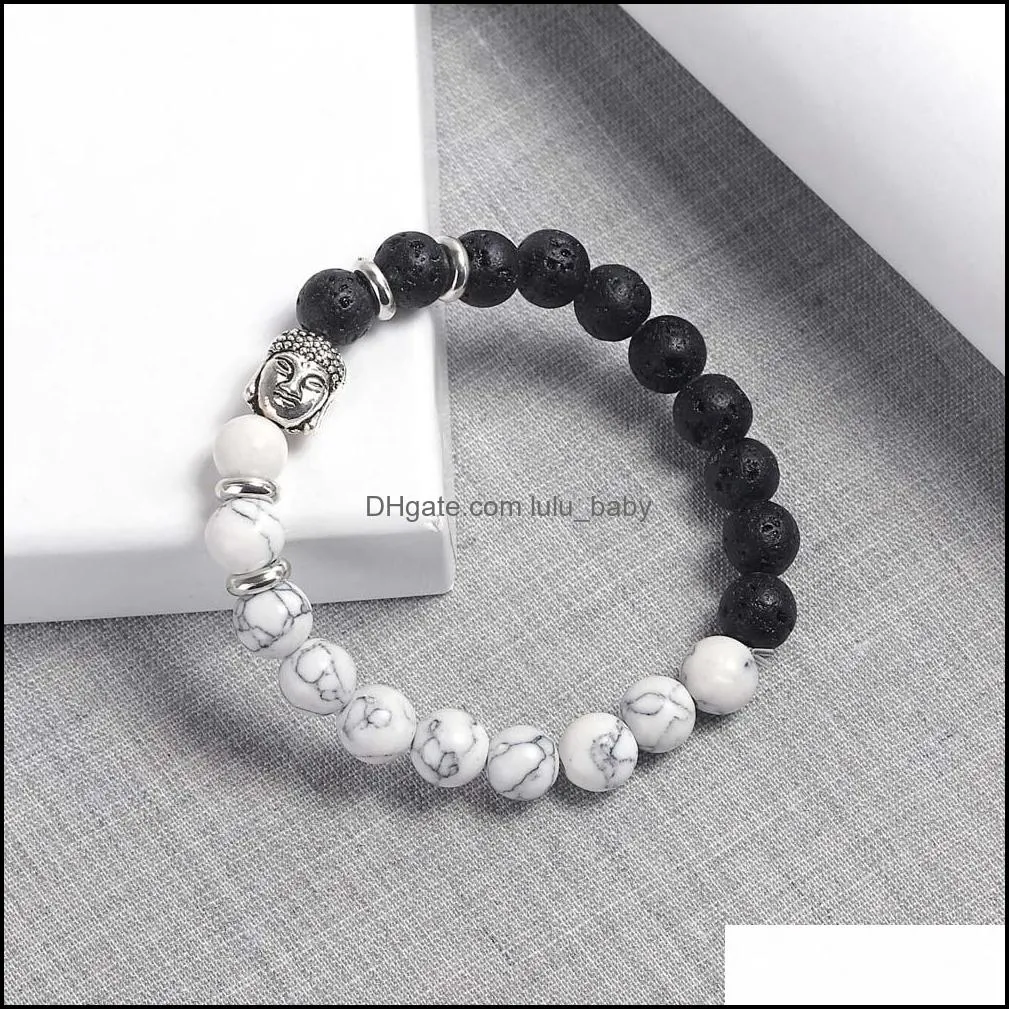 white turquoise buddha head beaded bracelet for women handmade 8mm lava rock stone healing beads bracelet jewelry gift