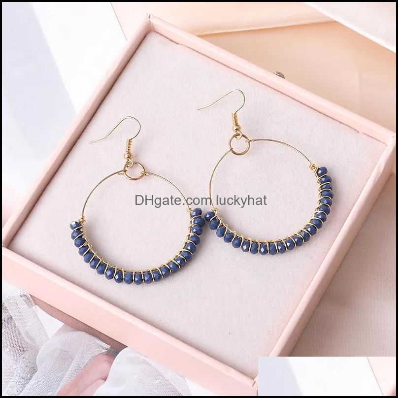 bohemian handmade glass beaded hoop dangle earring for women colorful gold alloy drop earring fashion jewelry gift